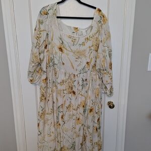 H&M Yellow Tan Sunflower Sundress with Square Neck XXL